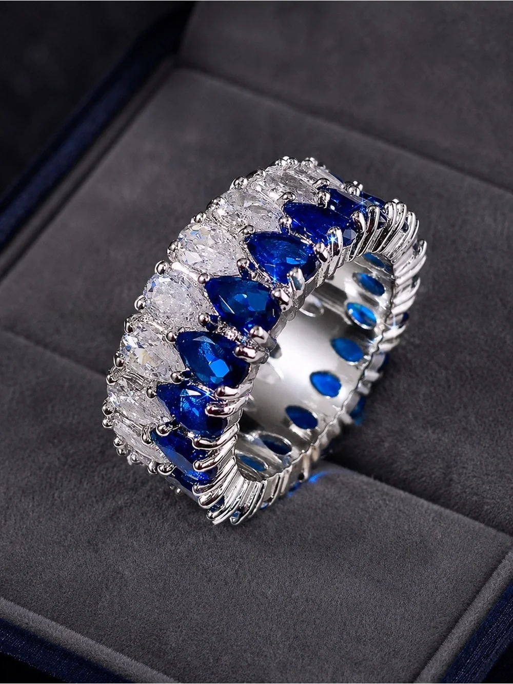 Silver Ring with Blue and Clear Stones - Women Jewelry